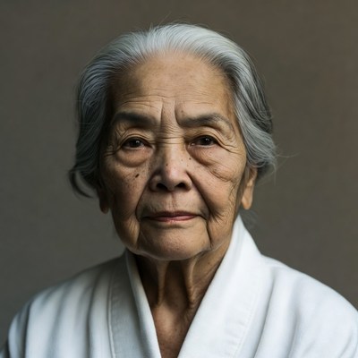 Elderly Asian woman in white robe