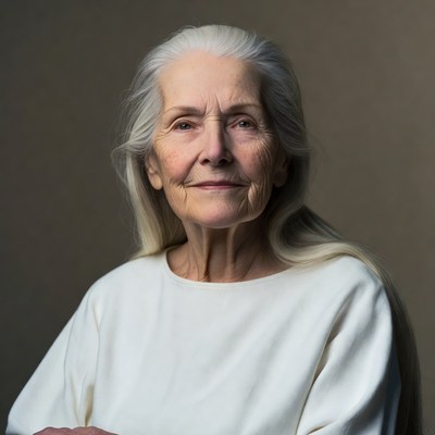 Elderly woman with long white hair