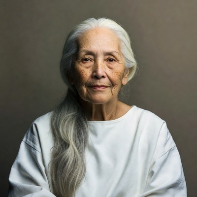 Elderly Asian woman with white hair