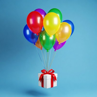 Colorful Balloons on Gift Box