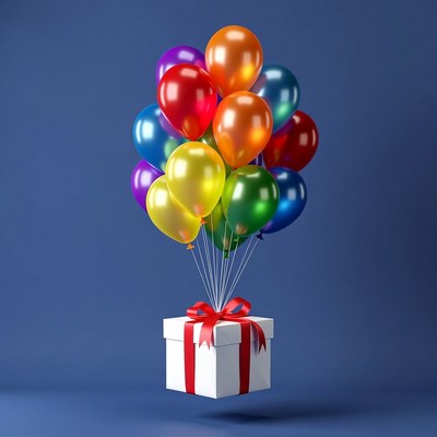 Colorful Balloons with Gift Box