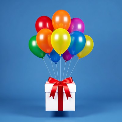 Colorful Balloons on Gift Box
