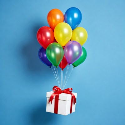 Colorful Balloons with White Gift Box