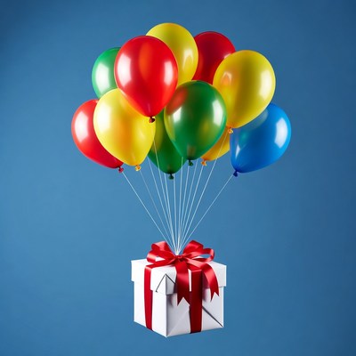Colorful Balloons on Gift Box
