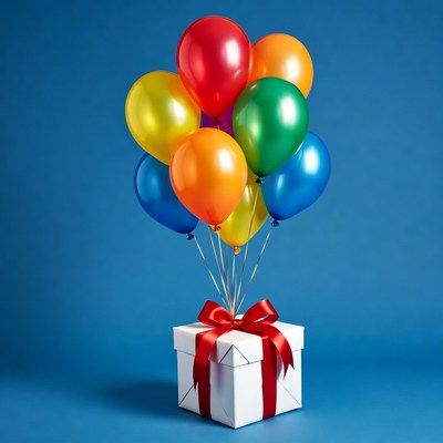 Colorful Balloons on Gift Box