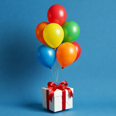 Colorful Balloons on Gift Box