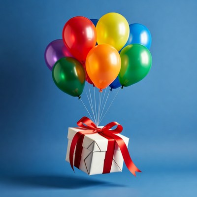 Colorful Balloons Lifting Gift Box