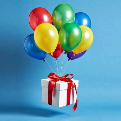 Colorful Balloons Over Gift Box