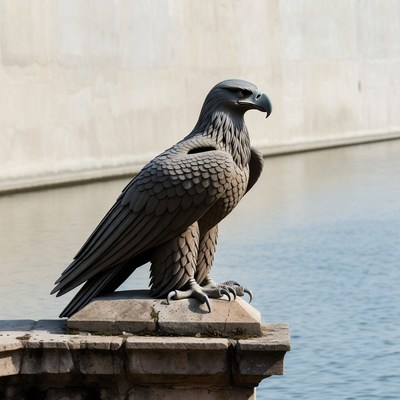Bronze Eagle Statue on Stone Pedestal