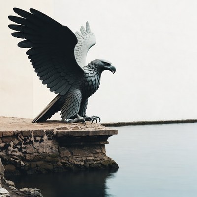 Bald eagle statue on cliff edge