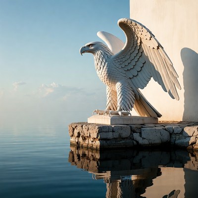 White Eagle Statue by Water