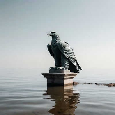 Bronze Eagle Statue on Water