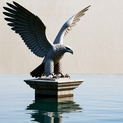 Eagle Statue on Pedestal in Water