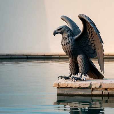 Bronze Eagle Statue on Stone Ledge