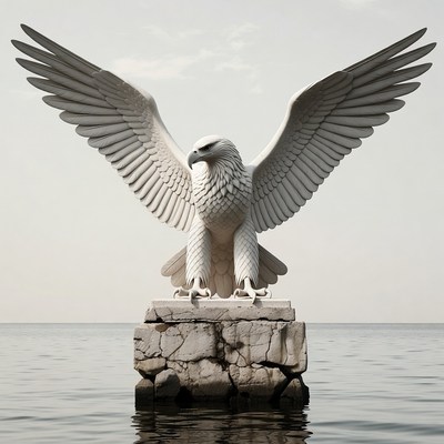 White Eagle Statue on Stone Pedestal