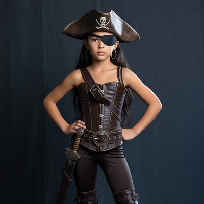 Girl in pirate costume with eyepatch
