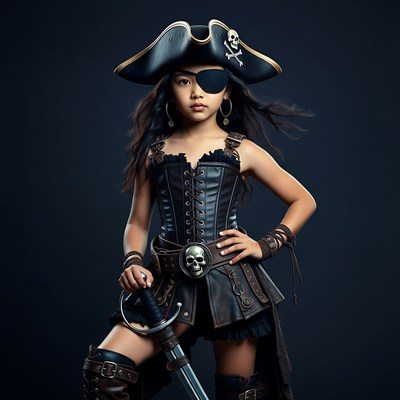 Asian girl in pirate costume