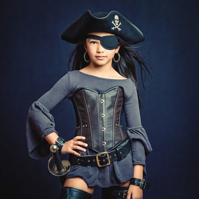 Asian girl in pirate costume