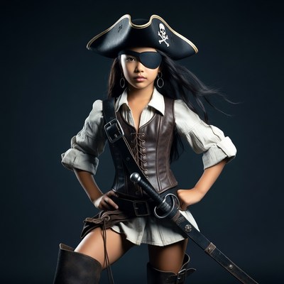 Asian girl in pirate costume