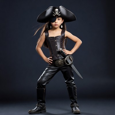 Girl in pirate costume with sword