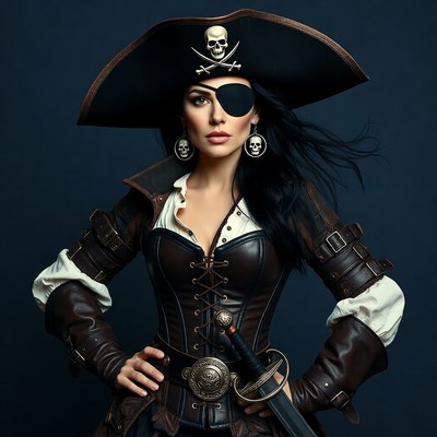 Pirate Woman with Sword and Eyepatch