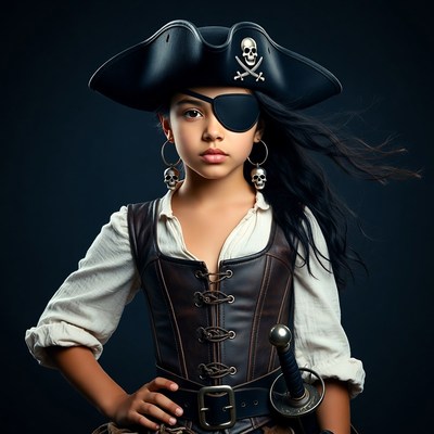 Girl in pirate costume with sword