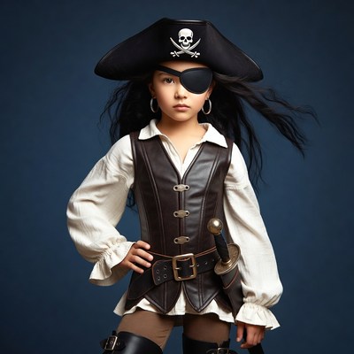 Girl in pirate costume with eyepatch