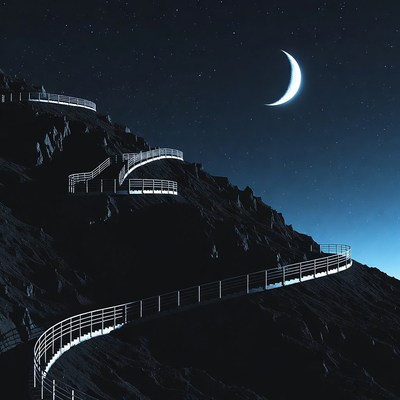 Moonlit Spiral Staircase on Mountain