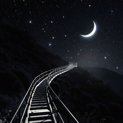 Spiral Stairway Under Starry Sky