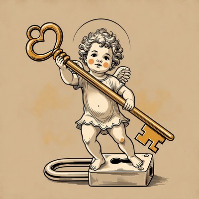 Cherub Holding Golden Key
