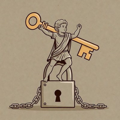 Boy unlocking padlock with key