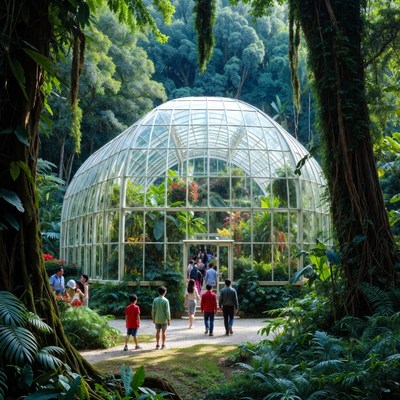 Glass Dome Conservatory in Lush Jungle