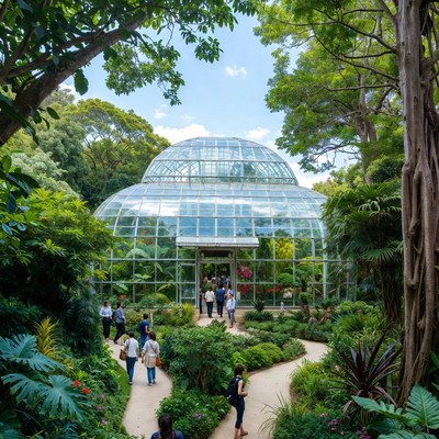 Glass Dome Greenhouse with Visitors