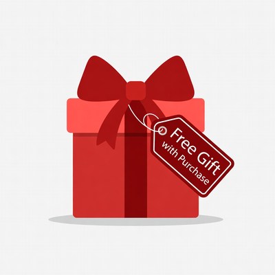 Red gift box with free purchase tag