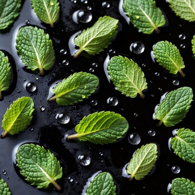 Fresh Mint Leaves with Water Droplets
