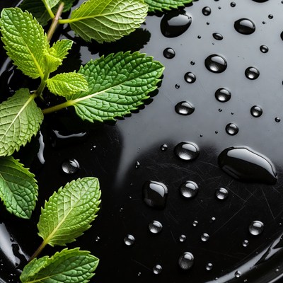 Fresh mint leaves on black surface