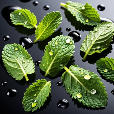 Fresh Mint Leaves with Water Droplets