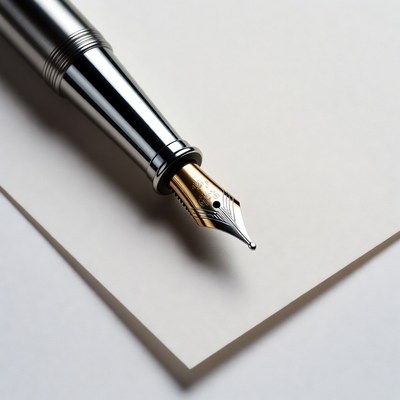 Shiny Silver Fountain Pen on Paper