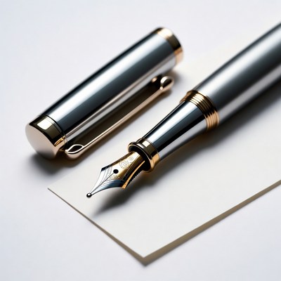 Silver fountain pen on white paper