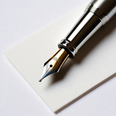 Silver fountain pen on white paper