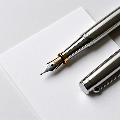 Silver Fountain Pen on White Paper