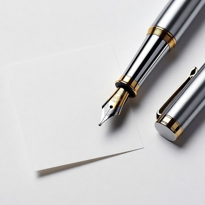 Silver Fountain Pen on White Note Card