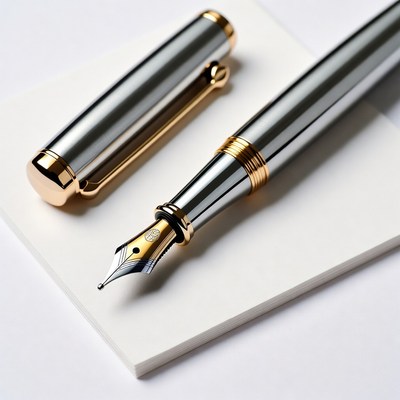 Silver Fountain Pen with Gold Accents