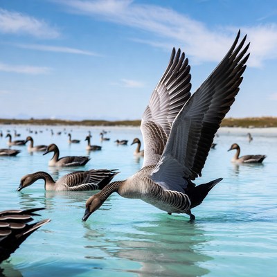 Canada Goose Flying Over Flock