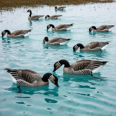 Canada Geese Swimming in Blue Water