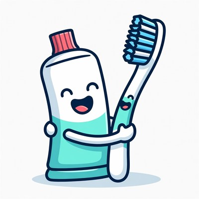 Happy Toothpaste Hugging Toothbrush