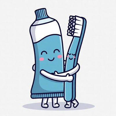 Toothpaste Tube Hugging Toothbrush Illustration
