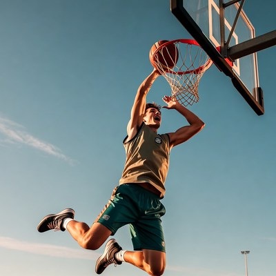 Man dunking basketball