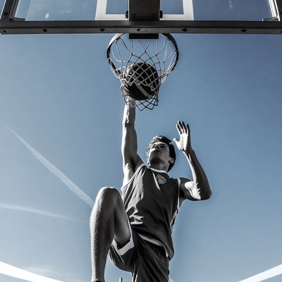Man dunking basketball in hoop