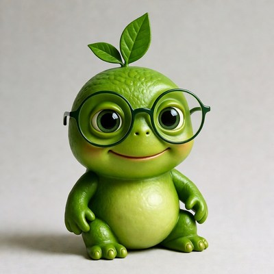 Cute green frog wearing glasses